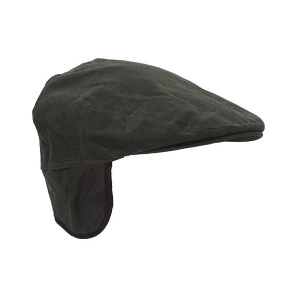 WALKER AND HAWKES - Wax Edmond Flat Cap w/Foldable Ear Flaps - Olive - Large (59cm)