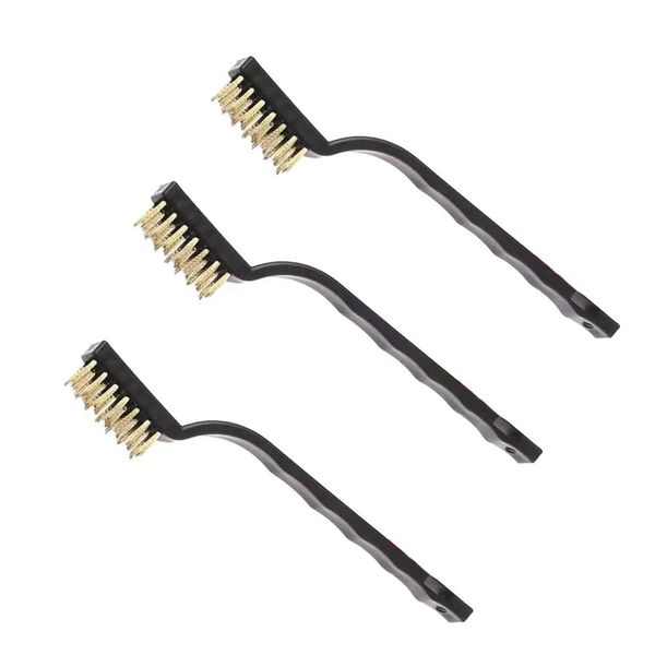 Lmyzcbzl Mini Wire Brush, 3 Pcs Small Wire Brush, Mini Brass Wire Brushes, Brass Brush for Cleaning Masonry, Stove, Sink, Dust and Rust