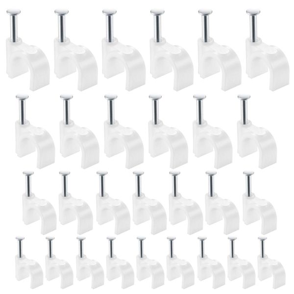 400 Pcs Round Cable Clips, Ethernet Wire Cable Nails Clips Clamps, 4mm 6mm 8mm 10mm Wire Ethernet Telephone Tv USB Cable Tacks Clips - White