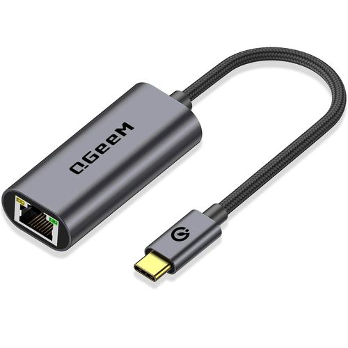 USB C to Ethernet Adapter, QGeeM Gigabit Ethernet to USB Type C, Thunderbolt 3/4 to RJ45 LAN Network Adapter Compatible for iPhone 15 Pro/max, MacBook Pro/Air, iPad Pro, Dell XPS etc-Classic Gray