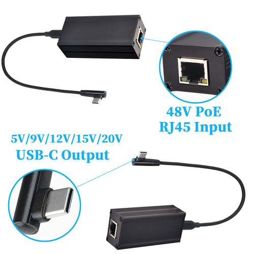 REVODATA 2.5G PoE to USB-C Converter Adapter, Type-C Output Power & Ethernet 2 in 1, Max 20V 45W Charging & 2.5Gbps Rate for Smart Phone/Tablet/Laptop, IEEE802.3af/at Comply (2.5GPD2CBT-20V)