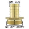 Solid Brass Barb/Thread connectors, hosetails,Pond Pump/Filter/Waterfall/Fountain Fitting (1.25" bspm-25mm Barb)