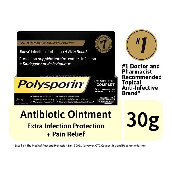 Polysporin COMPLETE Heal Fast Ointment Pain Relief Vitamin E 30g