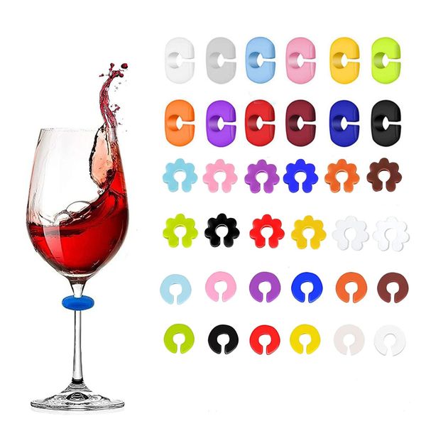 DuDuZui Wine Glass Charms, 36PCS Reusable Silicone Drink Marks Charms, Glass Identifiers For Glass and Cups at Parties, Anniversary, Christmas,Carnivals, Banquets, Weddings,Graduated