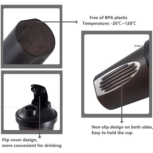400ml Protein Shaker Bottle Shaker Cups Mixer BPA Free Gym Shaker Bottle Leakproof Mini Water Bottle With Steel Mixing Ball for Fitness Sports and Travel for Men and Women - Black
