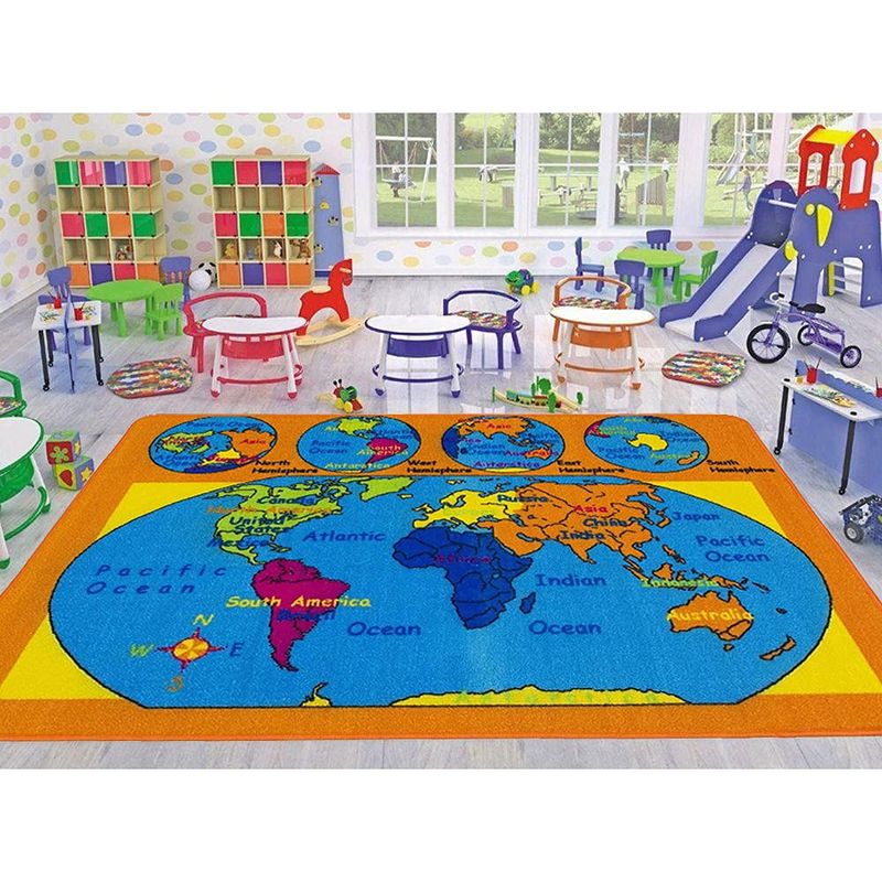 Champion Rugs Map of The World Globe Continents Oceans Hemispheres ...