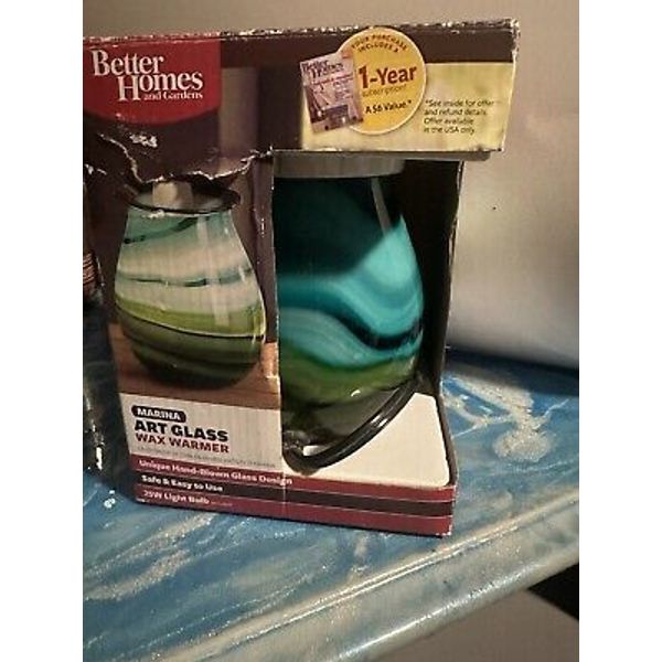 Better Homes And Gardens Art Glass Wax Warmer New In Box Blues And Greens