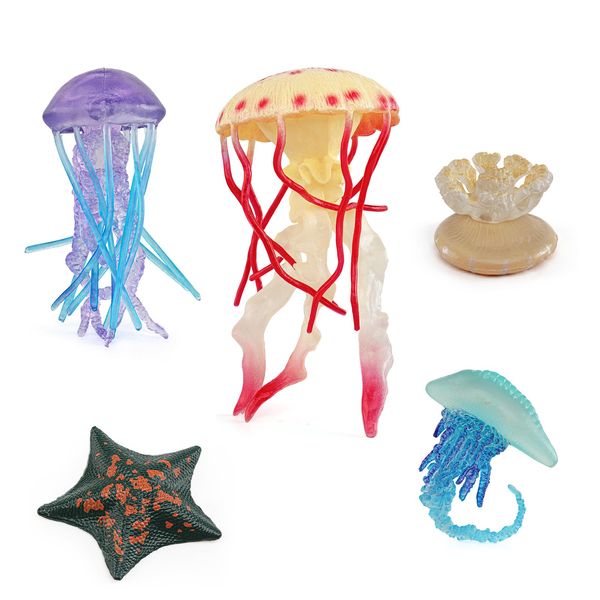 Fantarea Sea Marine Animal Model Ocean Creatures Sealife Toys Playsets 5 PCS Starfish Jellyfish Action Figure Toys for Boys Girls Kid Toddlers