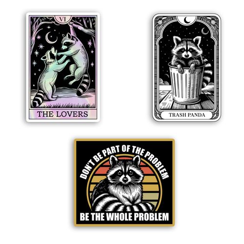 Set 3Pcs Don't Be A Part The Problem Be The Whole Problem, The Lover, Trash Panda Sticker Funny Raccoon Cute Animal Mental Health Bookish Kindle Waterproof 2 Inches Die-Cut Vinyl for Water Bottle