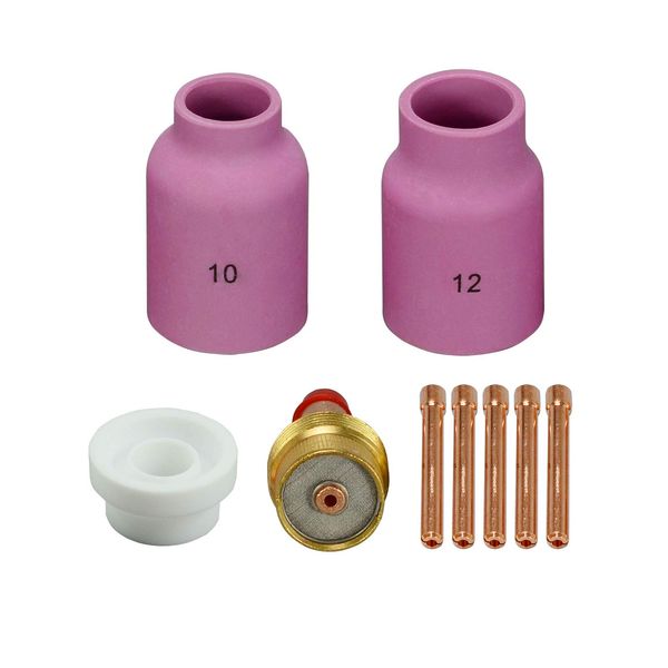 RIVERWELD 9pcs TIG Gas Lens 45V64 10N24 (2.4mm Orifice) 54N63 Insulator Alumina Nozzle Ceramic Cup 53N87 (#12 D19.0x48mm) 53N88 (#10 D16.0x48mm) Kit Fit DB PTA SR WP 17 18 26 TIG Welding Torch