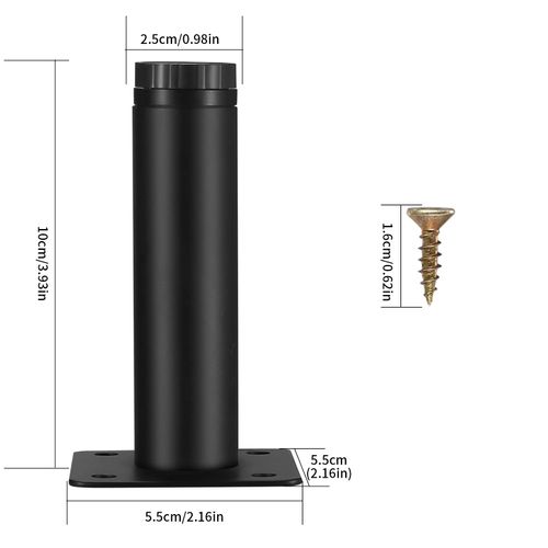 Fulushouxi 4 Pcs Furniture Legs, 4"/10cm Adjustable Furniture Support Feet, Metal Sofa Replacement Support Feet Legs for Sofa Table Chair Desk Kitchen Cupboard Cabinets Legs Feet (10CM)