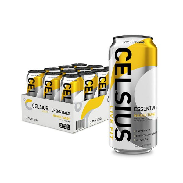 CELSIUS ESSENTIALS, Sparkling Mango Tango, Energy Drink 16 fl oz (Pack of 12)