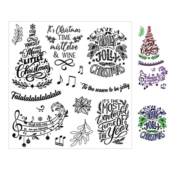 ariettycraft Christmas Sentiment Clear Stamps for Card Making or Journaling Christmas Tree Music Note Words Rubber Stamps for Scrapbooking Art Journals Albums Paper Crafts Decoration