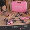 WORKPRO 108PCS Home Tool Kits w/ 12V 1.5Ah Power Drill & Common Bits PINK Tools