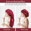 2PCS Satin Hair Braid Bonnet,Foldable Extra Long Bonnet for Braids with Button,Single Layer Sleep Cap,Soft Hair Sleeping Bonnet Cap for Black Women,Large Hair Loose Cap for Dreadlocks(Black+Wine Red)