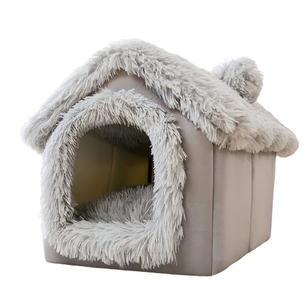 SEOUGEE Dog House, Warm and Cozy Cat Cave Bed Indoor with Removable Cushion, 3 In 1 Washable Plush dog Igloo, Foldable Non-Slip Kennel for Pets Puppy Kitten Rabbit