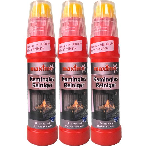 Maximo Fireplace Glass Cleaner | Power Active Gel for Use Against Stubborn Contaminants such as Soot and Burnt-On Dirt | Highly Efficient with Integrated Brush, transparent