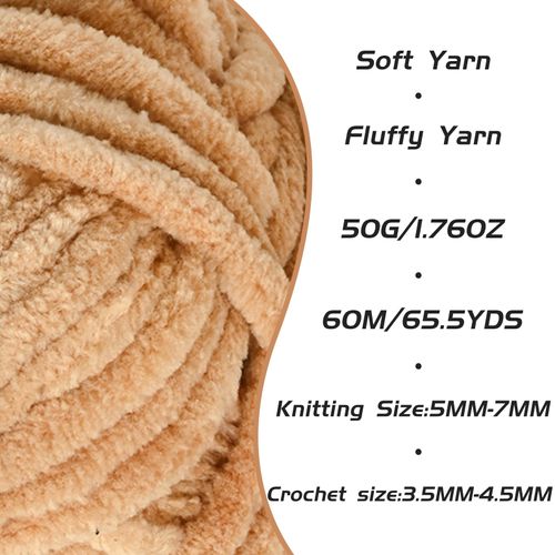 Fluffy Velvet Yarn for Crocheting, Chunky Chenille Baby Blanket Yarn for Crocheting, Soft Fuzzy Puzzle Yarn for Knitting, 50g/1.77oz Bulky Thick Amigurumi Crochet Yarns（Khaki）