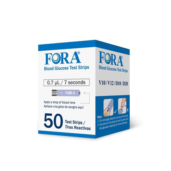 FORA V10 V12 D10 D20 PremiumV12 (Not Compatible with Premium V10) Blood Glucose Test Strips - 50 Count