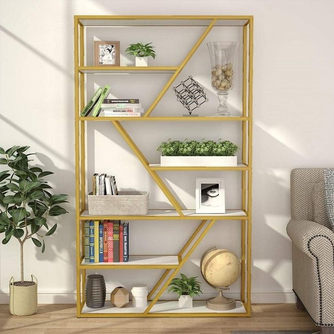 Tribesigns 7-Tier Open Bookshelf,  Display Shelf Organizer with 7 Shelves Storage Capacity & Gold Sturdy Metal Frame for Home