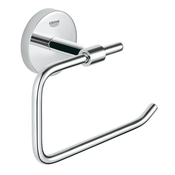 GROHE BauCosmopolitan Toilet Paper Holder (Metal without Cover, Concealed Fastening, Including Screws and Dowels, Durable Sparkling Sheen), Suitable for Gluing, Chrome, 40457001