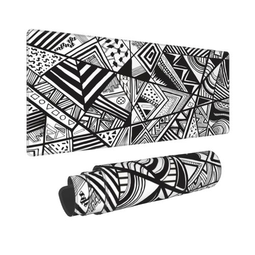 Gaming Mouse Pad, Large Non-Slip Rubber Base Mousepad, Keyboard Mouse Mat, Desk Pad with Stitched Edges, 31.5x11.8inch,Black Checkered Abstract Pattern