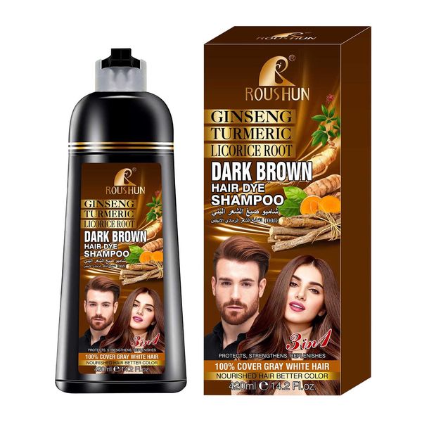 Dunkelbraun Hair Color Shampoo für graues Haar, Haarfärbemittel in wenigen Minuten, natürliches und langanhaltendes Haarfärbeshampoo für Männer und Frauen, 14,2 Fl.Oz