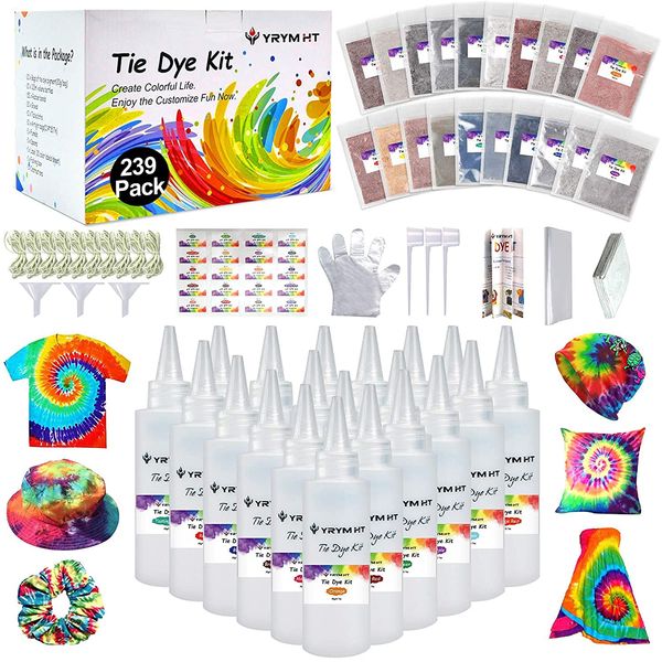 Large Tie Dye Kit for Kids and Adults - 239 Pack Permanent Tie Dye Kits for Clothing Craft Fabric Textile Party Group Handmade Project (Dye up to 60 Medium Adults T-Shirts!)