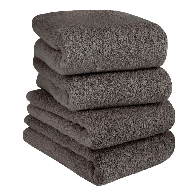 Hiorie Face Towels, Hotel Style Towels, Classy, Set of 4, Charcoal Gray, Fluffy, Finest Super Long Cotton, Instant Absorption, Thick, Senshu Specialty Towel Certified