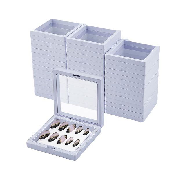 SUPERFINDINGS 24Pcs 3D Floating Press On Nail Packaging Boxes Fake Plastic Nail Display Square Box Jewelry Organizer Showcase for Necklaces Earrings Rings Storage 7.5x7.5cm