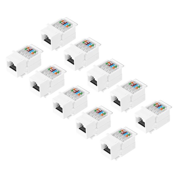 sourcing map 10 Pack Cat 6 Tool-Free RJ45 Ethernet Jack, Cat6 Coupler No Punch-Down Tool Required Module Connector Adapter, White