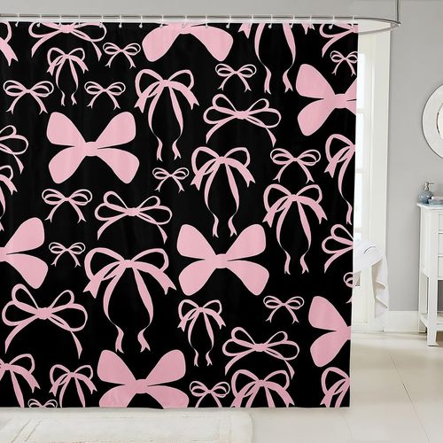 Feelyou Bow Bath Curtain Boys Girls 72"x72" Black Pink Girls Bow Shower Curtain for Kids Women Men Waterproof Cute Bowknot Bathroom Shower Curtain Set Kawaii Bow Kids Bathroom Accessories
