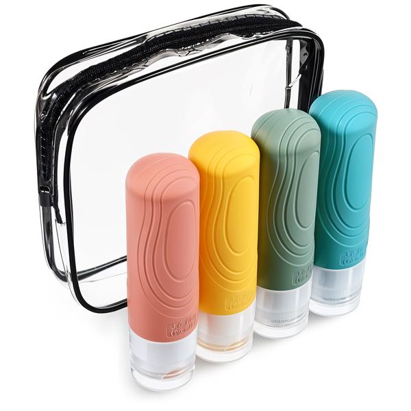 Nogeqi 4er-Packung 90ml Silikon Reiseflaschen zum Befüllen, Reise Flaschen Travel Essentials Handgepäck Flüssigkeiten, Quetschflasche Travel Camping Kit für Shampoo Duschgel Toiletries (Mehrfarbig)