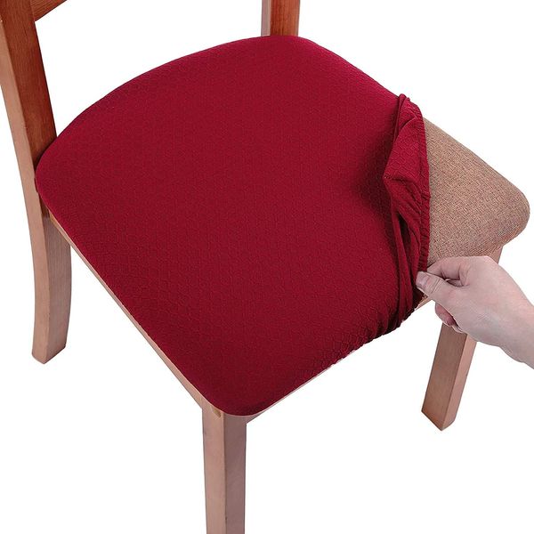 smiry Stretch Chair Seat Covers for Dining Room, Burgundy Set of 4 Jacquard Dining Chair Seat Protectors Chair Slipcovers