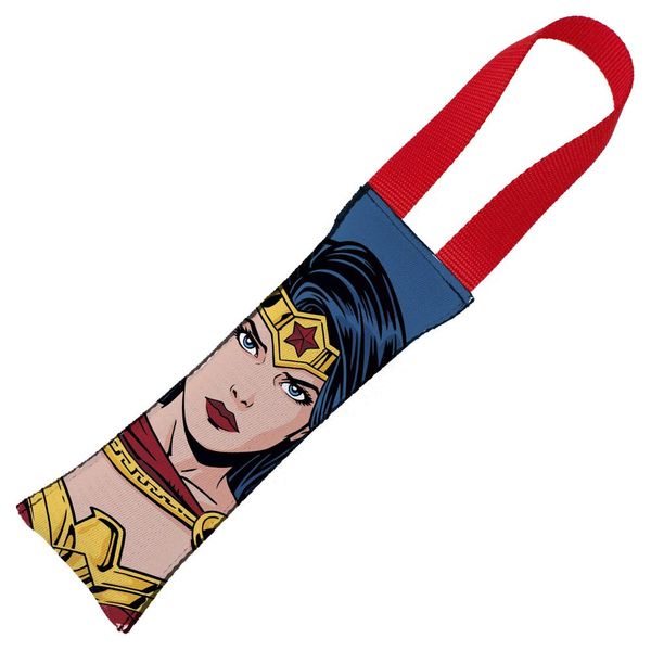 Buckle-Down Dog Tug Toy Wonder Woman JL Rebirth Face WW Icon Close Up Blue Red