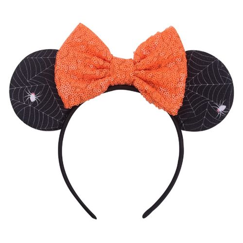 WelyHM 4pcs Halloween Mouse Ears Bow Headband Hair Hoop, Cute Glitter Sequin Pumpkin Spider Ghost Headband Cat Ear Hair Bands Hair Accessories for Halloween Princess Cosplay Costume Party