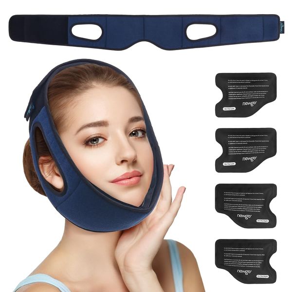 NEWGO Wisdom Teeth Ice Pack, Head Wrap Jaw Ice Pack for Face Oral Surgery, Face Ice Pack for TMJ, Tooth Extraction, Tonsillectomy Recovery with 4 Reusable Hot Cold Gel Pack and Ear Cutouts Design