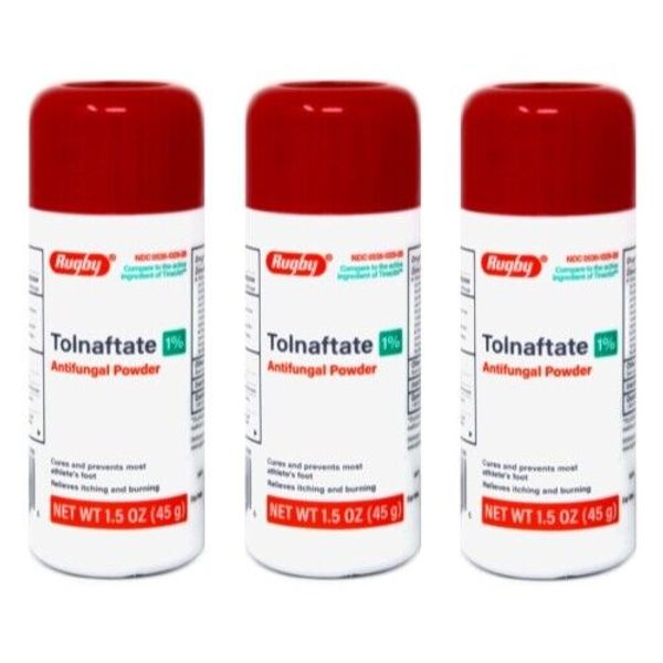 3 Pack Rugby Tolnaftate 1% Antifungal Powder 1.5 oz Each