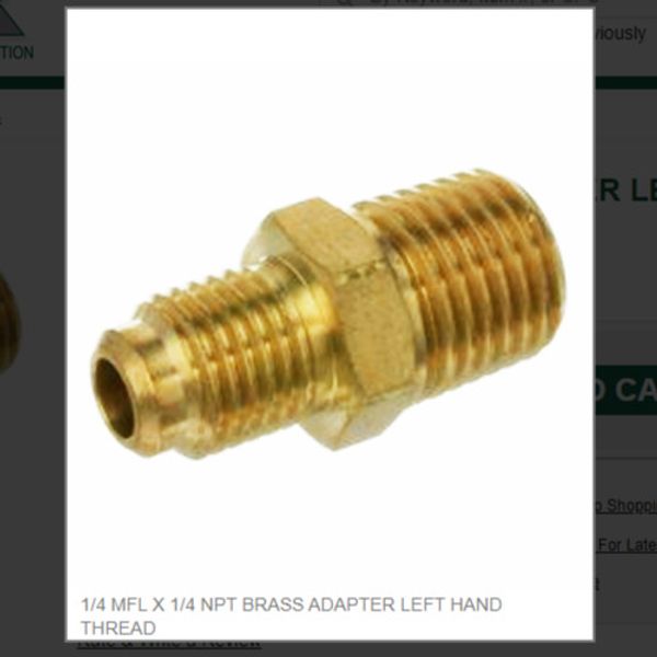 1/4 MFL X 1/4 NPT BRASS ADAPTER LEFT HAND THREAD # B88-44LH