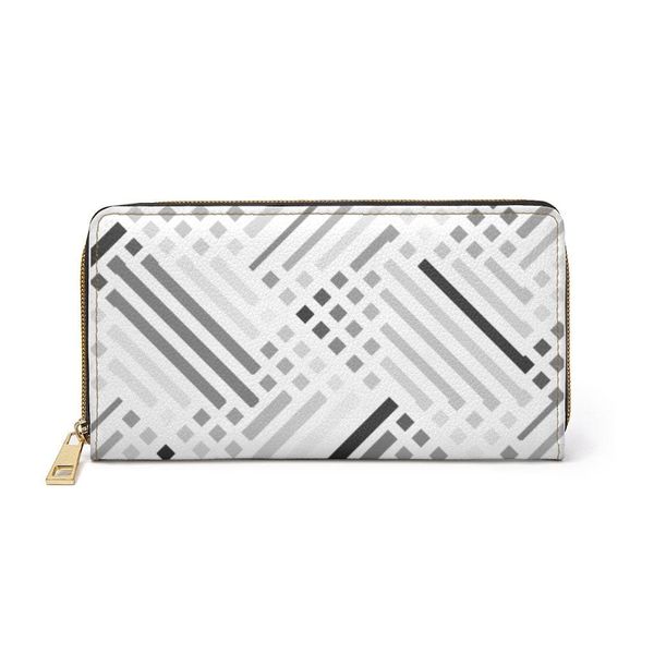 Womens Wallet, Zip Purse, White & Grey Geometric Lines - One size