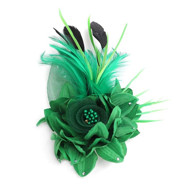 Wedding Brooch Fascinator Hat with pin Women Tea Cocktail Banquet Party Headband Headwear Church Head Pieces Bridal Boutonniere Headdress Flower Feather Hair Clip Hat Green