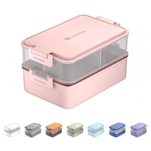 Linoroso Bento Lunch Box for Adults with 3 Compartments Lunchbox with Sauce Container and Utensils, Bento Boxes for Microwave and Dishwasher Plastic BPA-Free As Sandwich Snack Salad Box - Frozen Berry