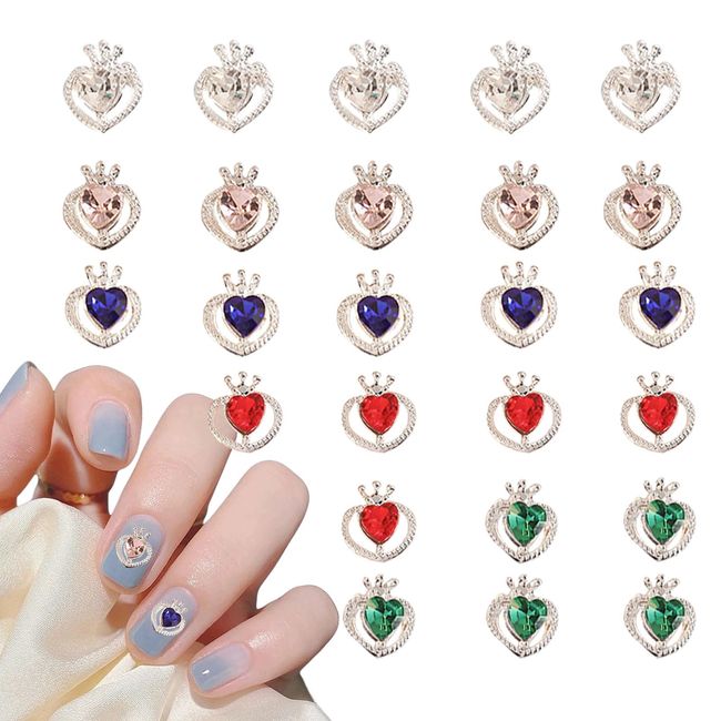 Heart Nail Gems,25PCS Crystal Love Heart Silver Alloy Nail Charms,Shiny Nail Rhinestones Nail Supplies for Manicure Design Decoration DIY Crafting Jewels (25PCS)