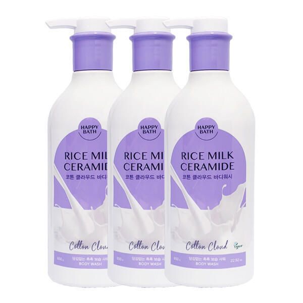 Happy Bath Rice Milk Ceramide Body Wash Cotton Cloud 650g x3