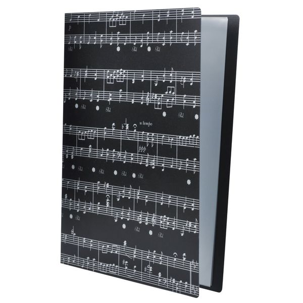 Music File Folder A4 Size Sheet Music Folder Paper Documents Music Themed 40 Pockets Storage Folder (File Folder -Black)