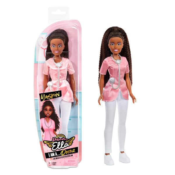 MGA Dream Ella I AM A Doctor Yasmin Fashion Doll, Includes Scrubs Uniform, Stethoscope Accessory, Dark Brown Hair, Career Play Pretend Gift for Kids, Toys for Girls & Boys Ages 3 4 5+ Years