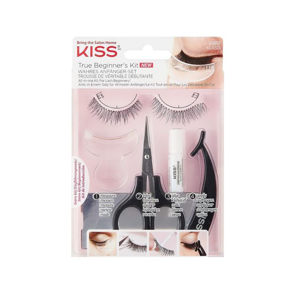 KISS 101 Lash Kit Beginner DIY Eyelash Kit with 1 pair of False Lashes, Measuring Tool, Scissors, Lash Glue, EZ-Angle Applicator, and Mini Mirror