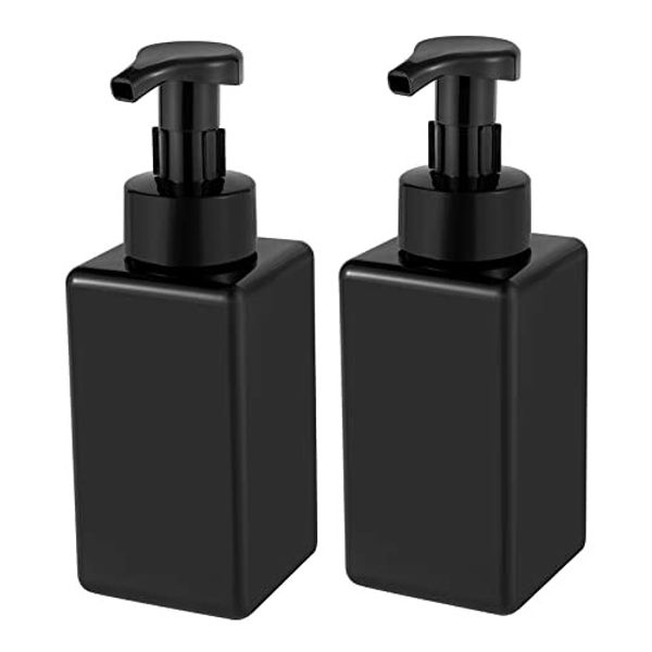 UUJOLY Foam Soap Dispenser 15oz Refillable Pump Bottle Plastic Liquid Soap Shampoo Body Wash 2pcs Black