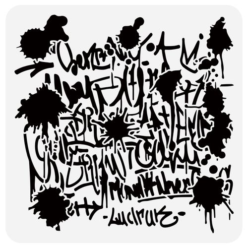 FINGERINSPIRE Stain and Splatter Stencil 11.8x11.8 inch Messy Writing Stencil Plastic Splatters Stain Ink Patterns Stencil Template Reusable DIY Craft and Decor Stencil for Painitng Home Wall Decor