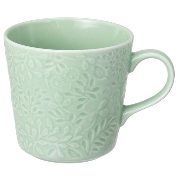 NARUMI Anna Emilia 41613-6397 Mug, Microwave Safe, Dishwasher Safe, Gift, Gift Box Included, Cute, Made in Japan, Oven Safe, Large, 11.8 fl oz (350 cc), Relief, Floral, Midsummer Meadow, Green